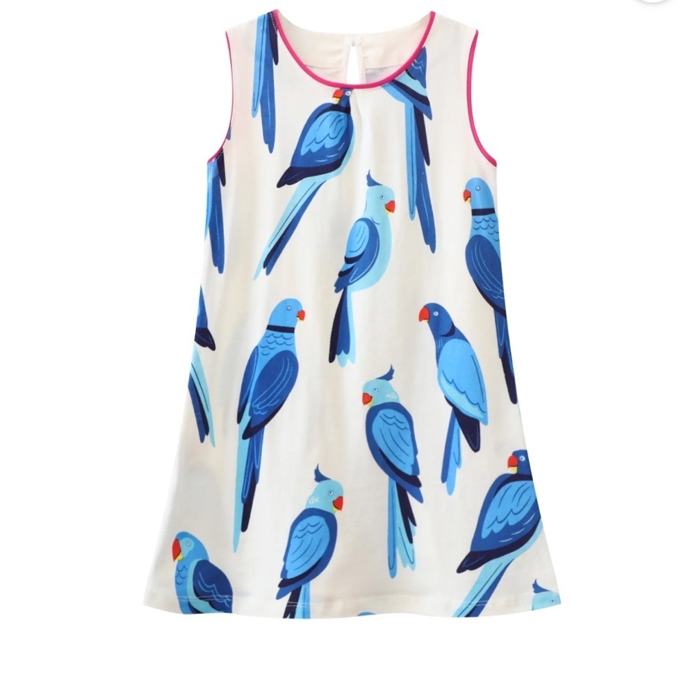 Girls Colorful Parrot Print Sleeveless Dress size 6Y cotton